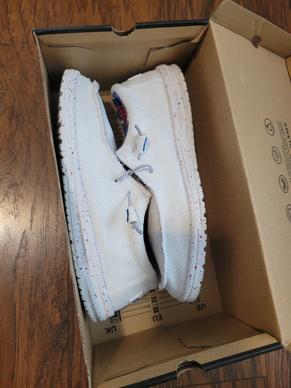Hey Dude 4th Of July White Slip-On Sneakers with Red & Blue Star Lining - Picture 9 of 10